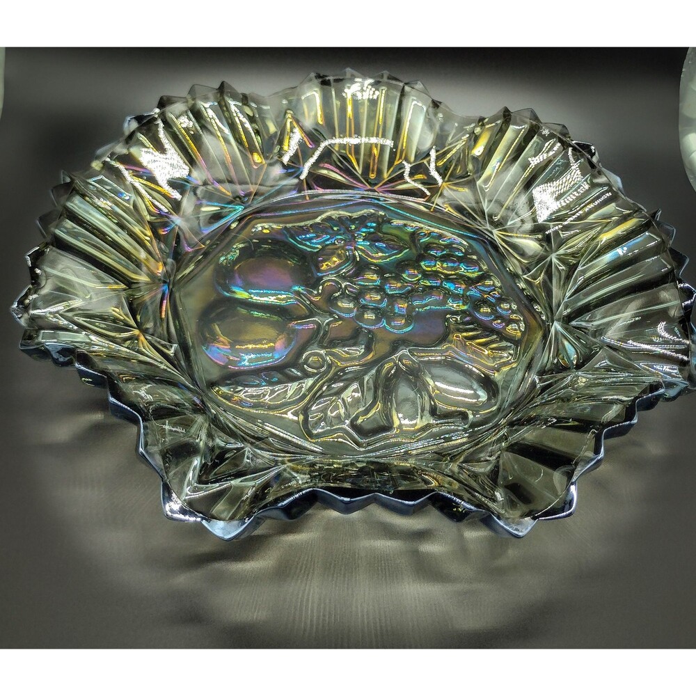 Vintage Federal Glass Carnival Revival Fruit Bowl Pioneer Platter - Iridescent